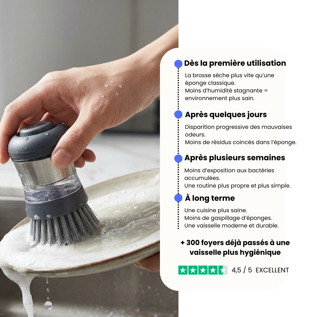 Brosse à vaisselle avec distributeur de savon multi-usages