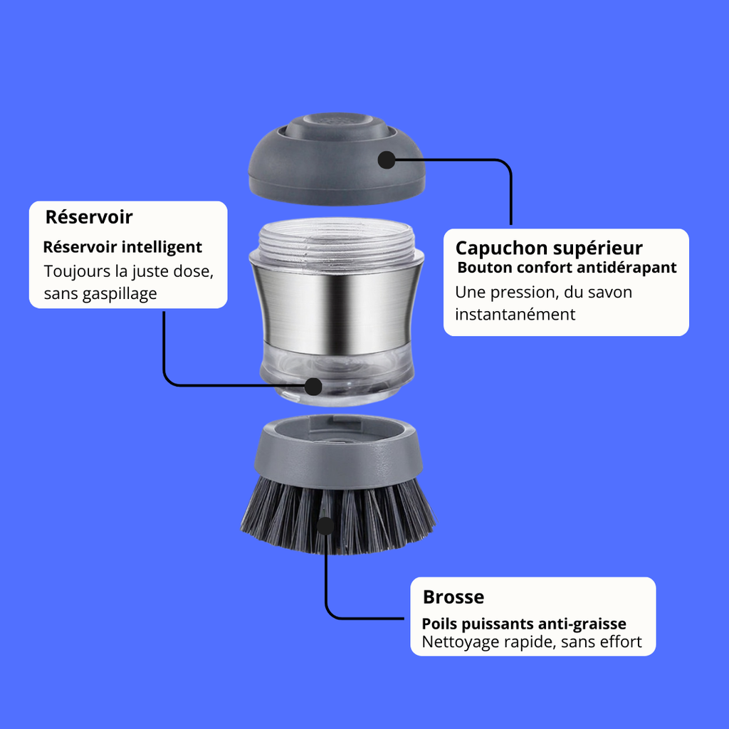 Brosse à vaisselle avec distributeur de savon multi-usages